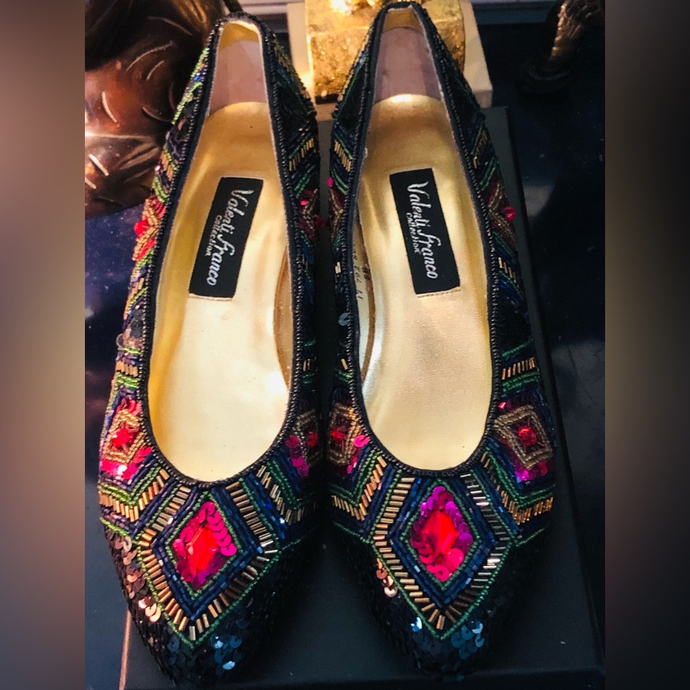 Saks Fifth Avenue Black and Multicolor Embellished Flats